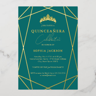 Geometrisches Aquamarines Gold Elegantes Quinceane Folieneinladung