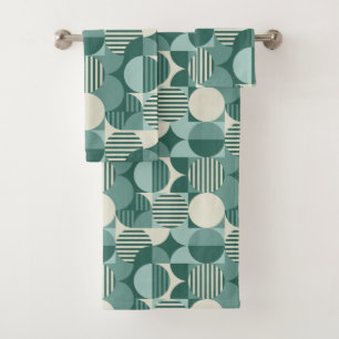 Geometrisches Bauhaus, Aquamarin, Meeresfrüchte, C Badhandtuch Set