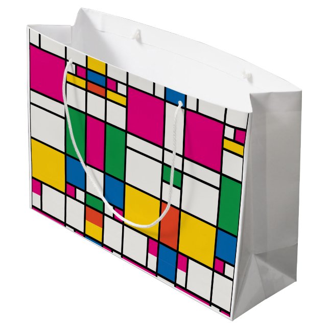 Geometrisches Bauhaus-Muster Große Geschenktüte (Rückseite Schrägansicht)