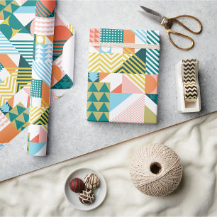 Geometrisches Bauhaus-Muster Scandi-Mosaik Geschenkpapier