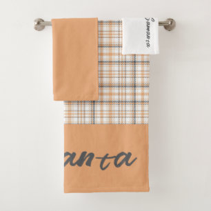 Geometrisches Beige Orange Weiß Vintage Name Badhandtuch Set