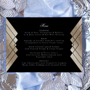Geometrisches Black Gold Gatsby Wedding Menü Menükarte