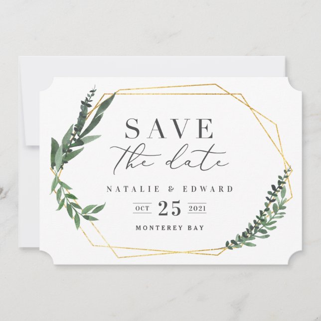 geometrisches Blattgold Save The Date (Vorderseite)