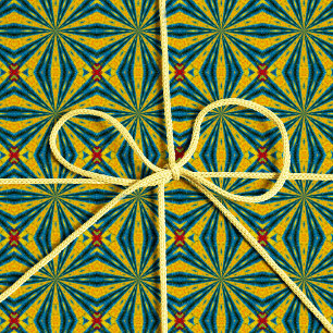 Geometrisches Blau und Gelb Stern Vintage-Stammes- Geschenkpapier