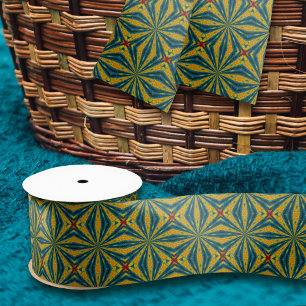 Geometrisches Blau und Gelber Stern Vintage-Stamme Satinband