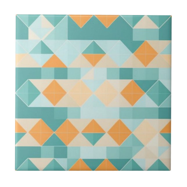 Geometrisches Blau- und Orangenmuster Fliese (Vorderseite)