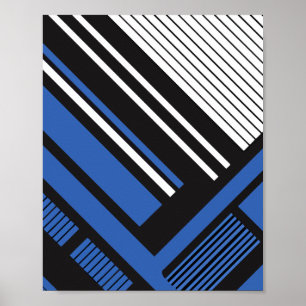 Geometrisches Blau- und Schwarz-Streifen-Abstraktd Poster