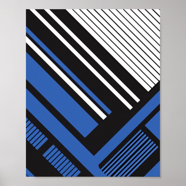 Geometrisches Blau- und Schwarz-Streifen-Abstraktd Poster (Vorne)