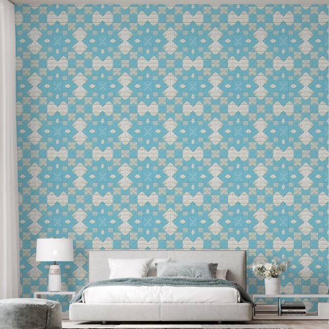 Geometrisches Blau- und Weißmuster Tapete (Schlafzimmer)
