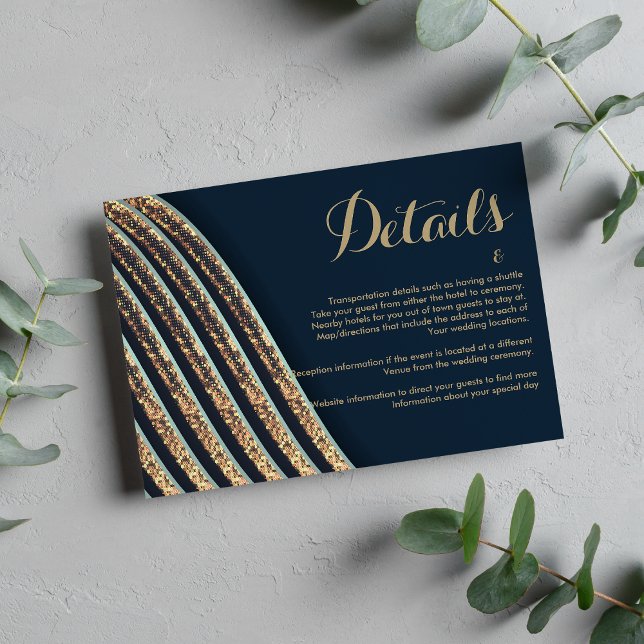 Geometrisches blaues aquamarines Gold Glitzer Deta Begleitkarte (Geometric navy blue teal gold glitter Details Enclosure Card )