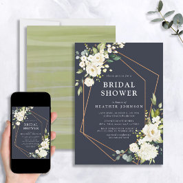 Geometrisches blaues Brautparty der Kupfer Einladung