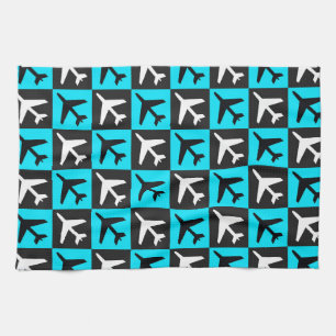 Geometrisches, blaues Flugzeug Geschirrtuch