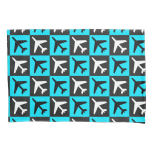 Geometrisches, blaues Flugzeug Kissenbezug