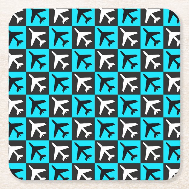 Geometrisches, blaues Flugzeug Rechteckiger Pappuntersetzer (Vorderseite)