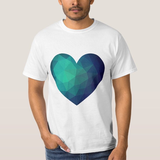 geometrisches blaues Herz T-Shirt (Vorderseite)