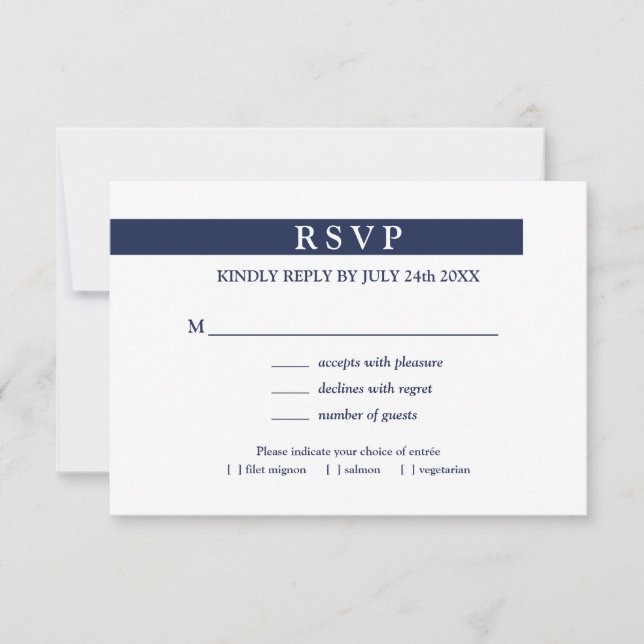 Geometrisches blaues Menü Auswahl RSVP Hochzeit Karte (Vorderseite)