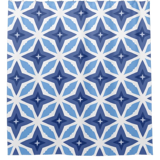 Geometrisches blaues Muster Duschvorhang (Vorderseite)