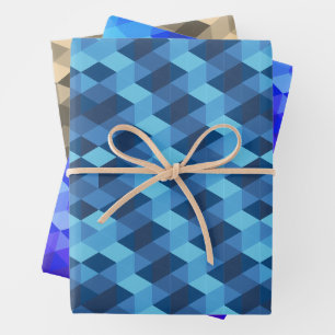 Geometrisches blaues Muster Geschenkpapier Set