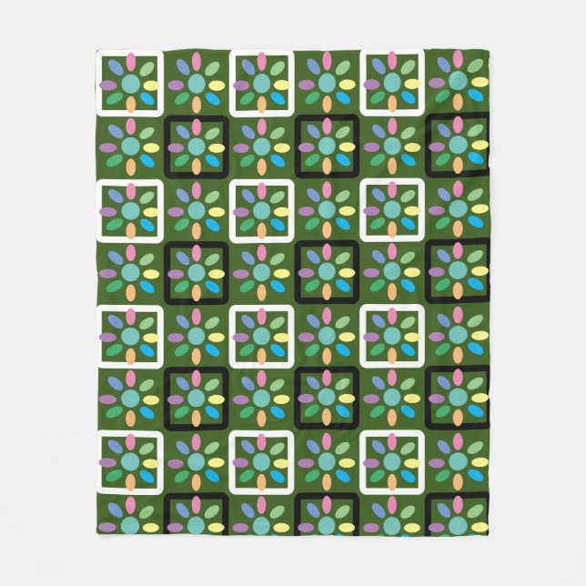Geometrisches Blumengartenmuster Fleecedecke (Vorderseite)
