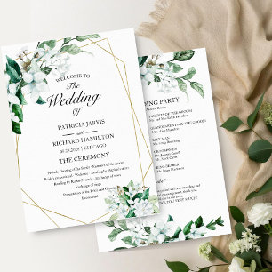 Geometrisches Blumengrün-Hochzeitsprogramm Programm