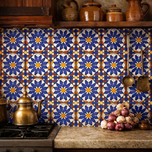 Geometrisches Blumenmuster Azulejo  Fliese (Von Creator hochgeladen)
