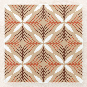 Geometrisches Blumenmuster: Vintages künstlerische Glasuntersetzer