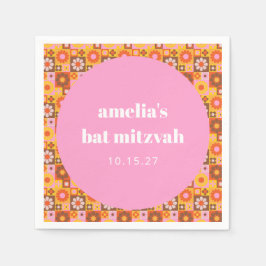 Geometrisches Blumenrosa Orange Bat Mitzvah Custom Serviette