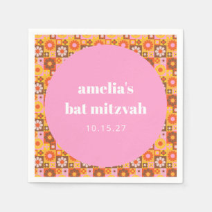 Geometrisches Blumenrosa Orange Bat Mitzvah Custom Serviette