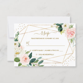 Geometrisches Blush Gold Floral Gold Hochzeit RSVP Karte