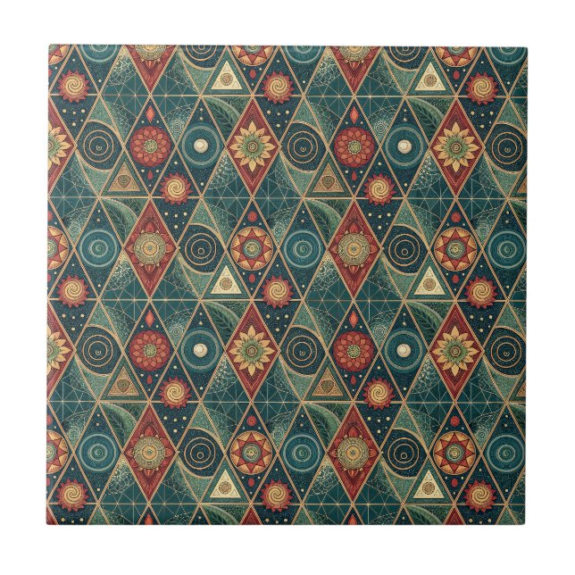 Geometrisches Boho-Mandala-Dreieck-Designmuster Ku Fliese (Vorderseite)