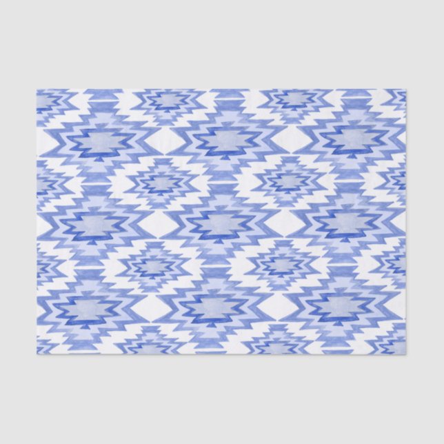 Geometrisches Boho Muster blaues Geschenk Seidenpapier (Vorderseite)