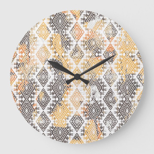 Geometrisches Boho-Stamm: Störendes Muster. Große Wanduhr (Vorderseite)