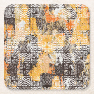 Geometrisches Boho-Stammes-Distressed-Muster Rechteckiger Pappuntersetzer