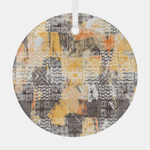 Geometrisches Boho Tribal Distressed Muster Ornament Aus Glas