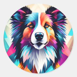 Geometrisches Border Collie Dog Runder Aufkleber