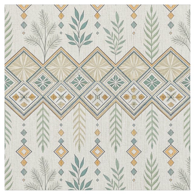 Geometrisches botanisches Volkskunstmuster Stoff (Nahaufnahme)