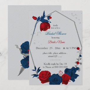 geometrisches Brautparty der Blume Rot und Marine Einladung