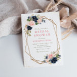 geometrisches Brautparty für Navy & Blush Einladung<br><div class="desc">Dieses Design zeichnet sich durch ein Navy Blau und Rot Floral Design mit einem geometrischen Rahmen mit Text in der Mitte. Sie können den Wortlaut,  die Textgröße,  die Farbe und den Schriftart dieser Vorlage ändern. Der Hintergrund der Marine kann ebenfalls geändert werden.</div>