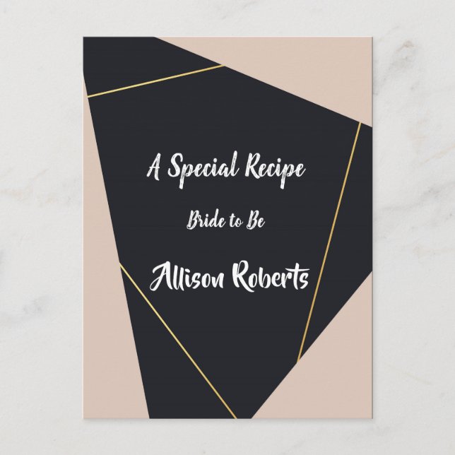 geometrisches Brautparty in rosa Schwarz und Gold Postkarte (Vorderseite)