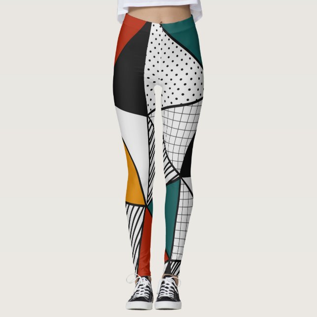 geometrisches, buntes Dreieck Leggings (Vorderseite)