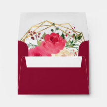 Geometrisches Burgundy Gold Floral Wedding RSVP Re