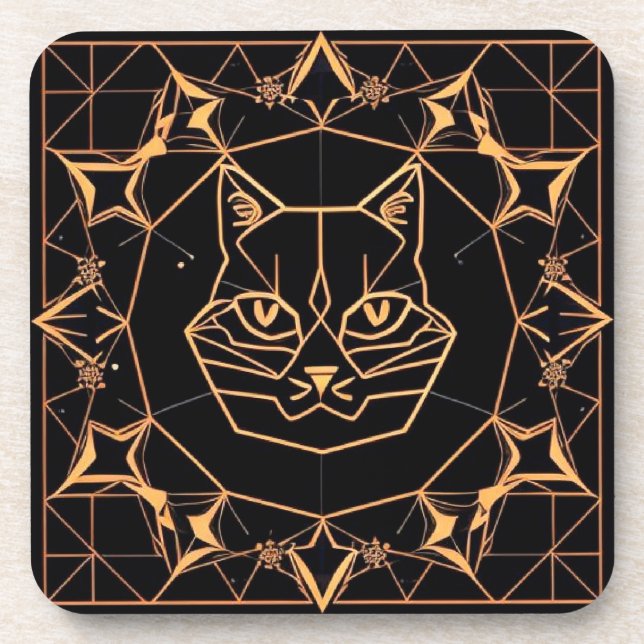 Geometrisches Cat-Design mit Goldlinien Getränkeuntersetzer (Vorderseite)