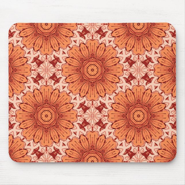 Geometrisches Daisy Muster in Mandarin Orange Mousepad (Vorne)