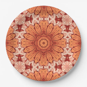 Geometrisches Daisy Muster in Mandarin Orange Pappteller