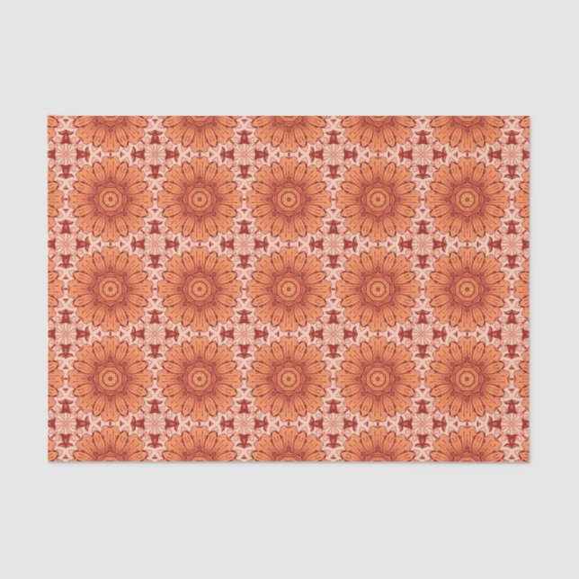 Geometrisches Daisy Muster in Mandarin Orange Seidenpapier (Vorderseite)