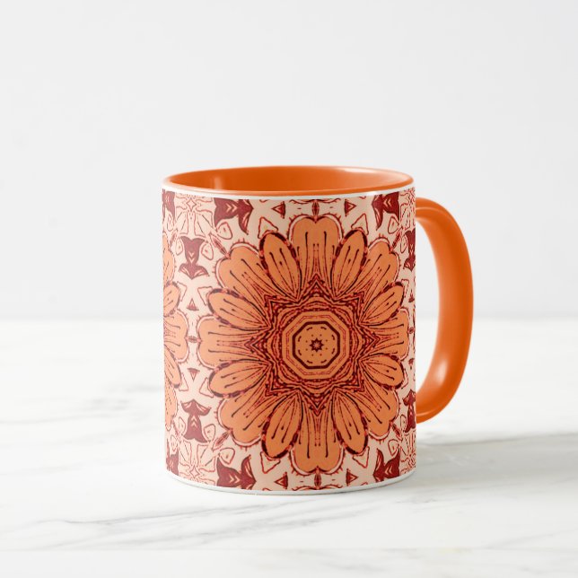 Geometrisches Daisy Muster in Mandarin Orange Tasse (VorderseiteRechts)