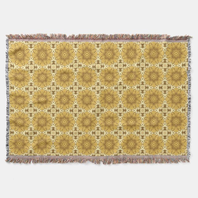 Geometrisches Daisy Muster in Mustard Gold Decke (Vorderseite)