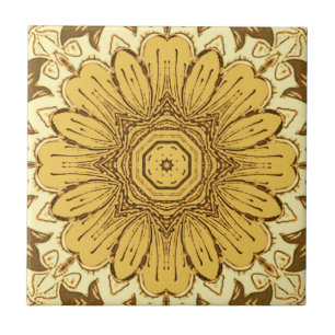 Geometrisches Daisy Muster in Mustard Gold Fliese