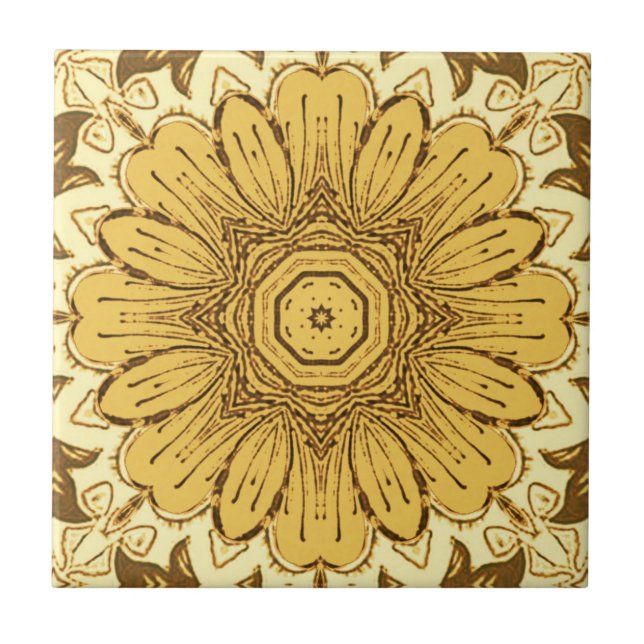 Geometrisches Daisy Muster in Mustard Gold Fliese (Vorderseite)