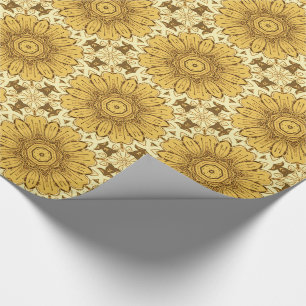 Geometrisches Daisy Muster in Mustard Gold Geschenkpapier